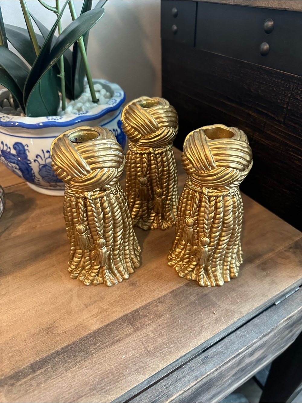 Vintage Gold Tassel Candle Holders - Set of 3 - Hollywood Regency - French Style